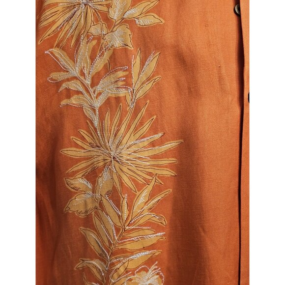 Tommy Bahama Orange Floral Shirt, XL Silk Linen Blend - Picture 4 of 11